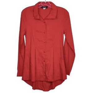 Ever Sassy Women's Small Red High Low Long Sleeve‎ Button Up Blouse